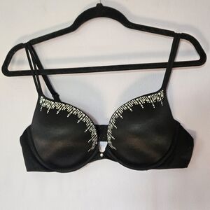 Vintage: Victoria's Secret Black Rhinestone Push-Up Bra, Size 38B
